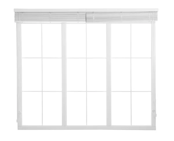 Window with white open blinds in room — 스톡 사진