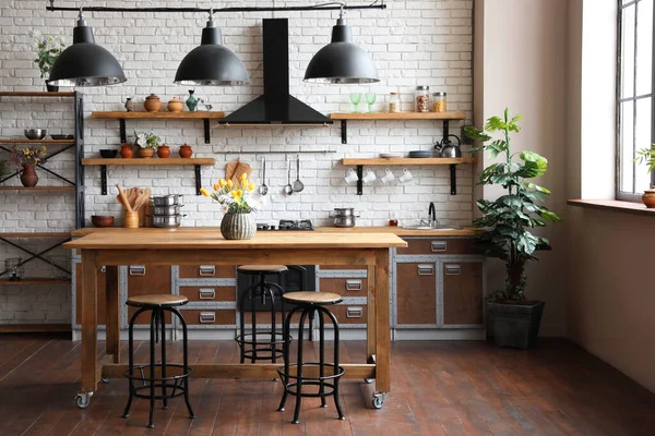 Interior Dapur Yang Indah Dengan Perabotan Gaya Baru — Stok Foto