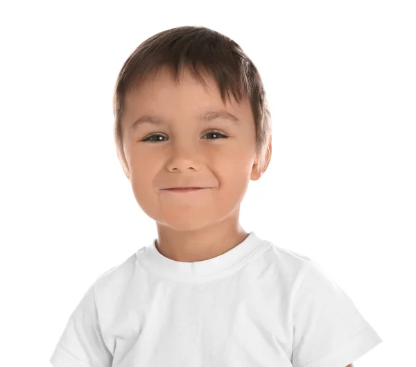 Portret Van Schattige Kleine Jongen Witte Achtergrond — Stockfoto