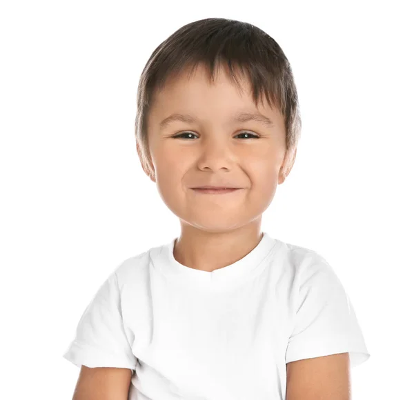 Retrato Niño Feliz Sobre Fondo Blanco —  Fotos de Stock