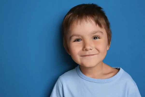 Portrait Cute Little Boy Blue Background — Stock Photo, Image
