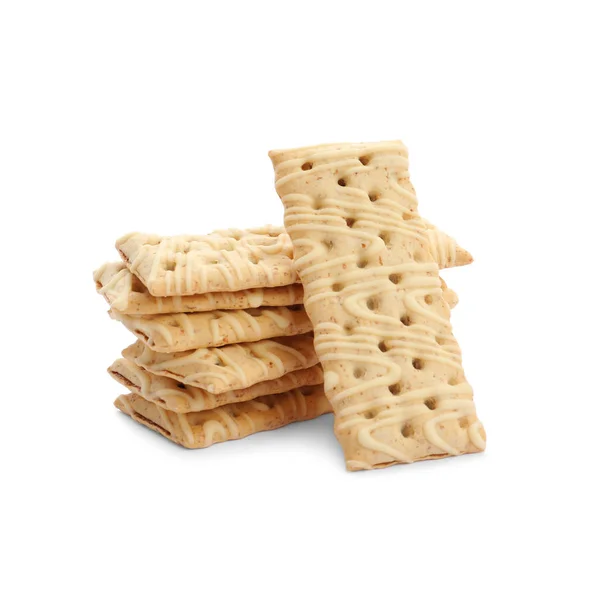 Leckere Kekse mit Zuckerguss isoliert auf weiß — Stockfoto