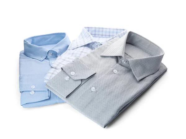 Diferentes camisas masculinas con estilo aisladas en blanco — Foto de Stock
