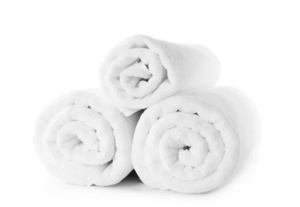 Rolled fresh clean towels on white background — Stock Photo, Image