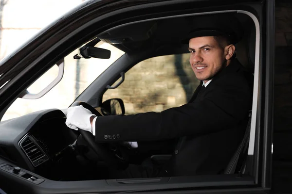 Professional driver in luxury car. Chauffeur service — 스톡 사진