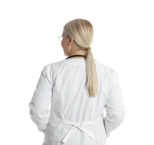 Doctor in clean uniform on white background — Stock Photo, Image