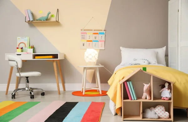 Stylish Child Room Interior Comfortable Bed Toys — Stock Photo, Image