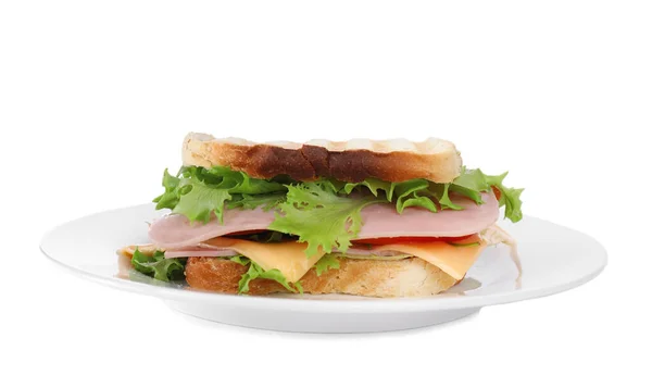 ハムとおいしいサンドイッチは白に隔離された — ストック写真