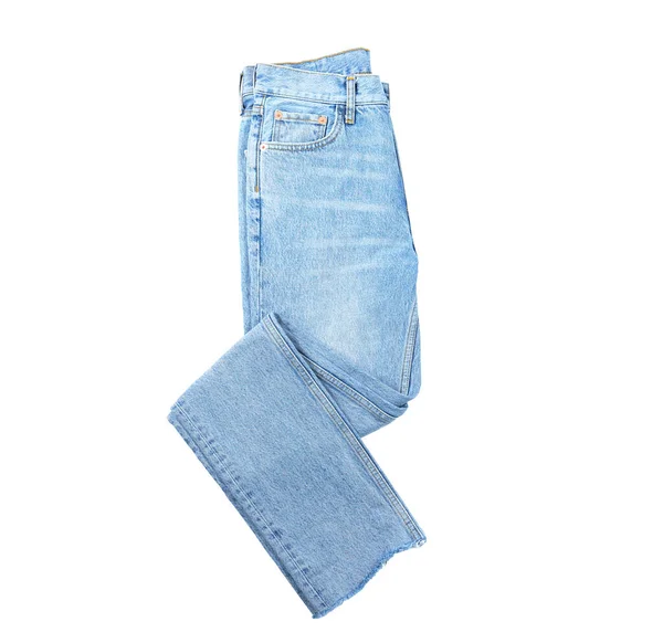 Calça jeans elegante isolado em branco, vista superior — Fotografia de Stock