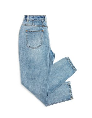 Modern kadın pantolonu beyaz, üst görünümde izole.