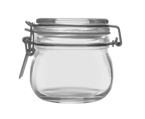 Closed empty glass jar isolated on white — Stock Photo, Image