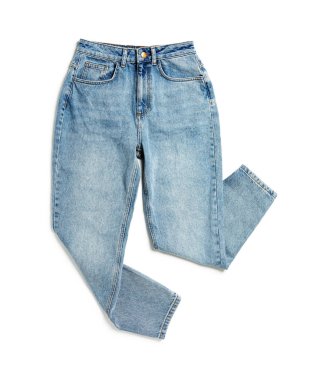 Modern kadın pantolonu beyaz, üst görünümde izole.