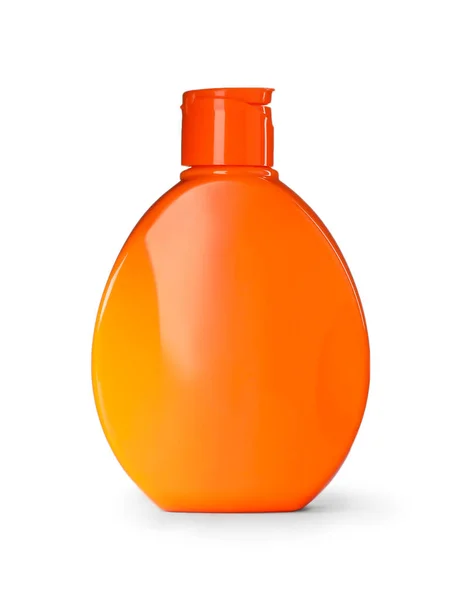 Bouteille en plastique orange isolée sur blanc. Maquette pour le design — Photo