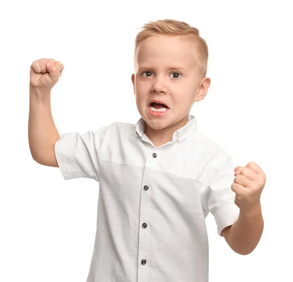 Retrato de menino bonito no fundo branco — Fotografia de Stock