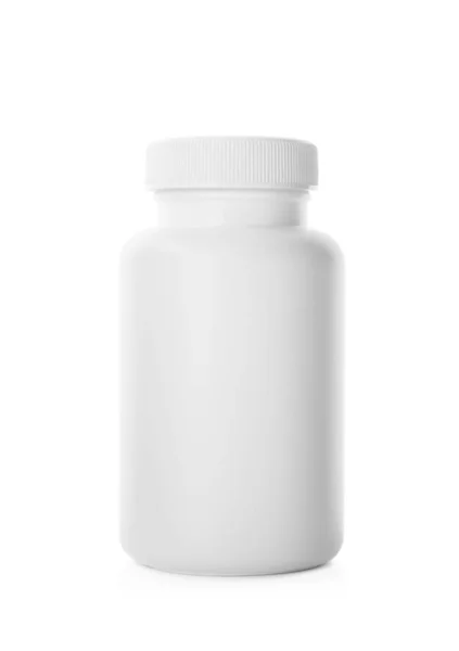 Пустая пластиковая бутылка для таблеток, изолированных на белом — стоковое фото
