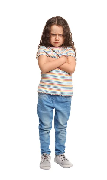 Полный портрет милой маленькой девочки на белом фоне — стоковое фото