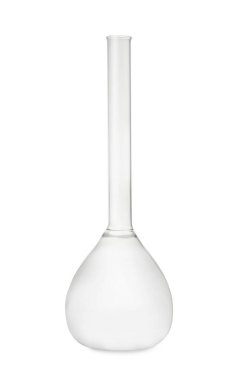 Empty volumetric flask isolated on white. Laboratory glassware