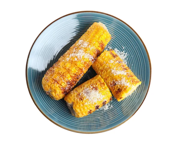 Delicious Grilled Corn Cobs Isolated White Top View — Stock Photo, Image