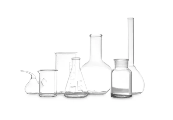 Clean Empty Laboratory Glassware Isolated White — Stock Photo, Image