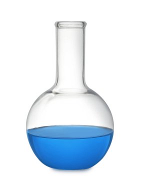 Florence flask with blue liquid isolated on white