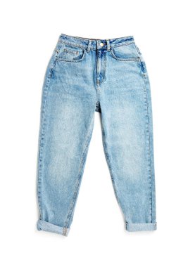 Modern kadın pantolonu beyaz, üst görünümde izole.