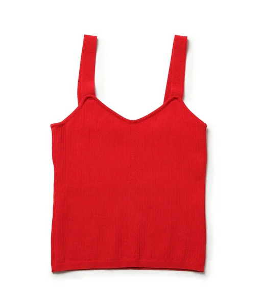 Camicia rossa brillante senza maniche isolata su bianco, vista dall'alto — Foto Stock