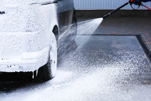 Cubrir Automóvil Con Espuma Lavado Coches —  Fotos de Stock