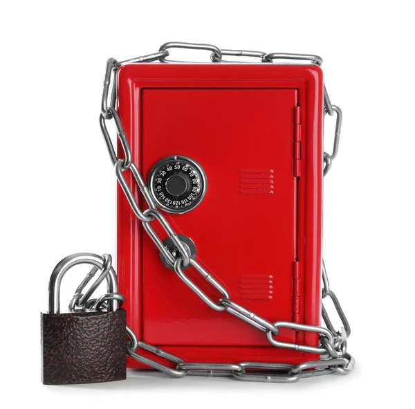 Red Steel Safe Chain Padlock Isolated White — ストック写真