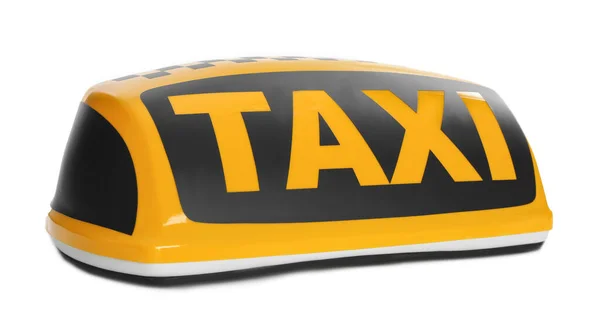 Cartello giallo del tetto del taxi isolato sul bianco — Foto Stock