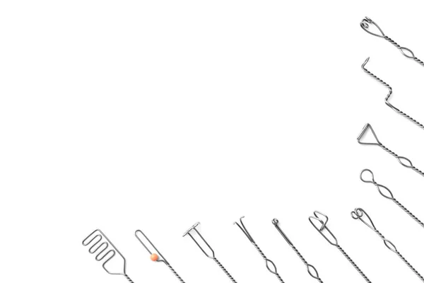 Conjunto de sondas logopédicas sobre fundo branco, vista superior. Discurso — Fotografia de Stock