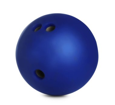 Modern mavi bowling topu beyaza izole edilmiş.