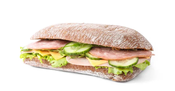 Sandwich savoureux au jambon isolé sur blanc — Photo