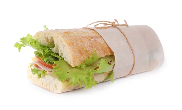 흰 바탕에 햄이 붙어 있는 맛있는 샌드위치 — 스톡 사진
