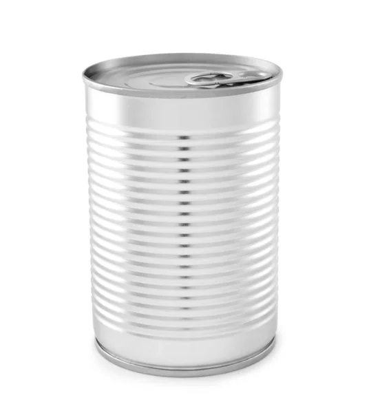 Closed metal tin can isolated on white — Stock Photo, Image