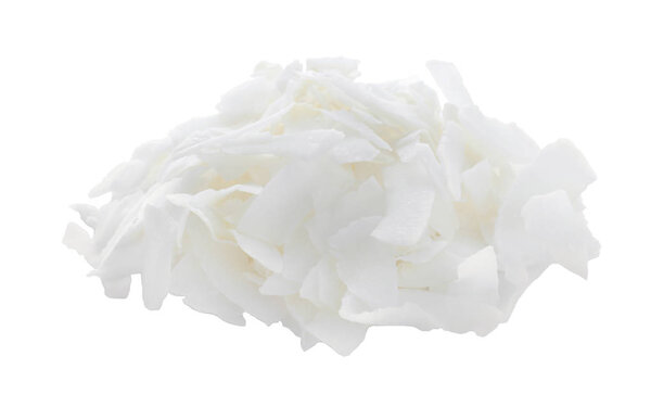 Heap of fresh coconut flakes isolated in white