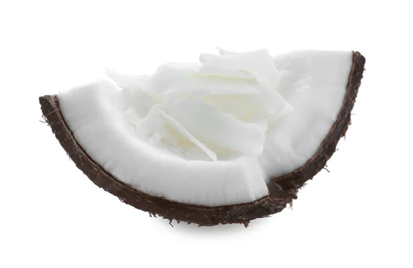 Смачні свіжі кокосові пластівці ізольовані на білому — стокове фото