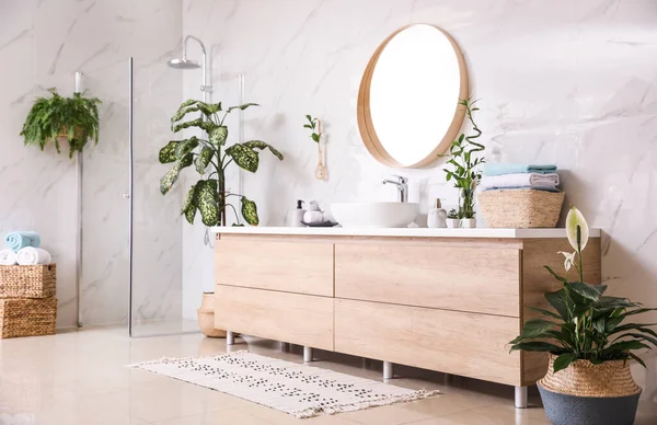 Piante verdi in elegante bagno moderno. Interior design — Foto Stock