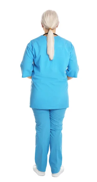 Doctor en uniforme azul sobre fondo blanco —  Fotos de Stock