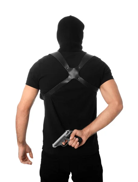 Profi-Killer mit Pistole auf weißem Hintergrund — Stockfoto