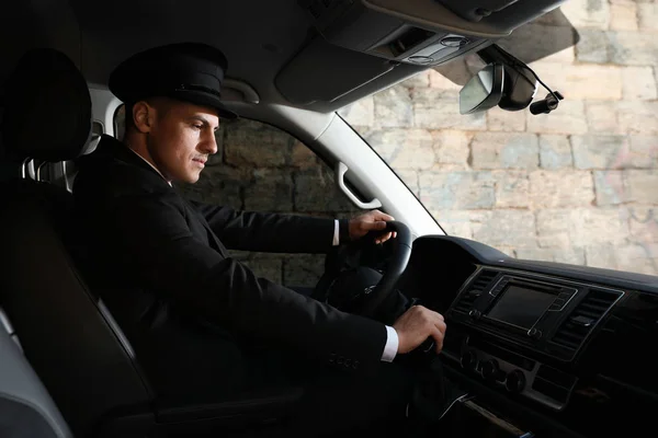 Professional driver in luxury car. Chauffeur service — 스톡 사진