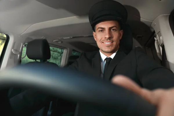 Professional driver in luxury car. Chauffeur service — 스톡 사진