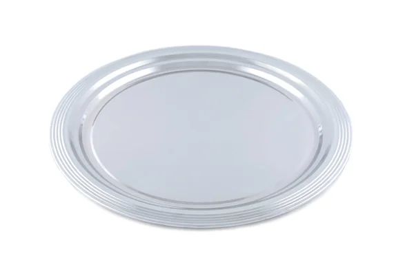 Bandeja de metal vazia isolada em branco. Equipamento de restaurante — Fotografia de Stock