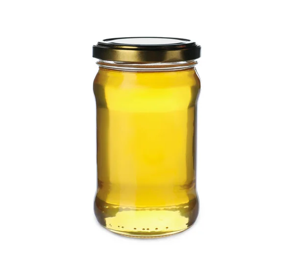 白に隔離された有機蜂蜜とジャー — ストック写真
