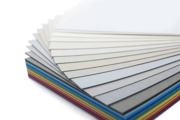 Amostras de paleta de cores no fundo branco, close-up — Fotografia de Stock