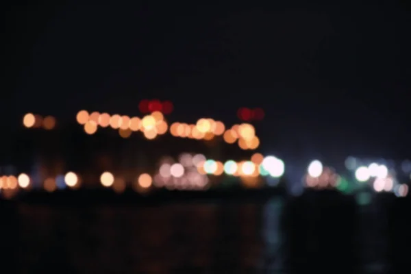 Vista Borrosa Del Puerto Por Noche Efecto Bokeh — Foto de Stock