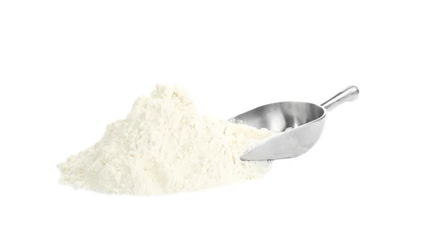 Organic Flour Metal Scoop Isolated White — Stock Photo, Image