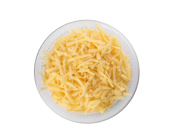 Glass Bowl Grated Cheese Isolated White Top View — ストック写真