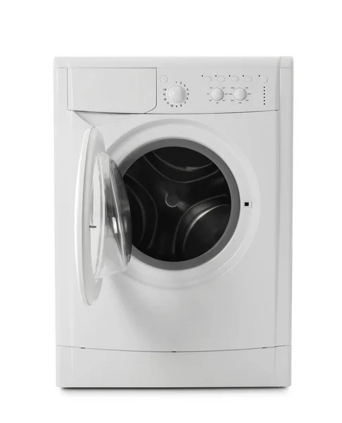 Moderní pračka izolovaná na bílém. Prádelna den — Stock fotografie