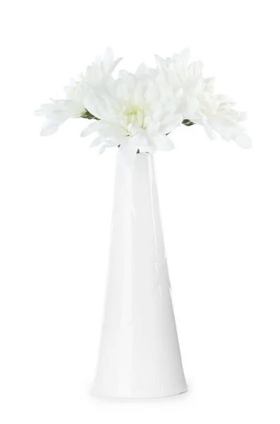 Vaso de cerâmica elegante com flores isoladas em branco — Fotografia de Stock