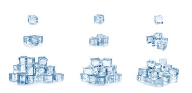 Beyaz arka planda kristal berraklığında buz küpleri seti